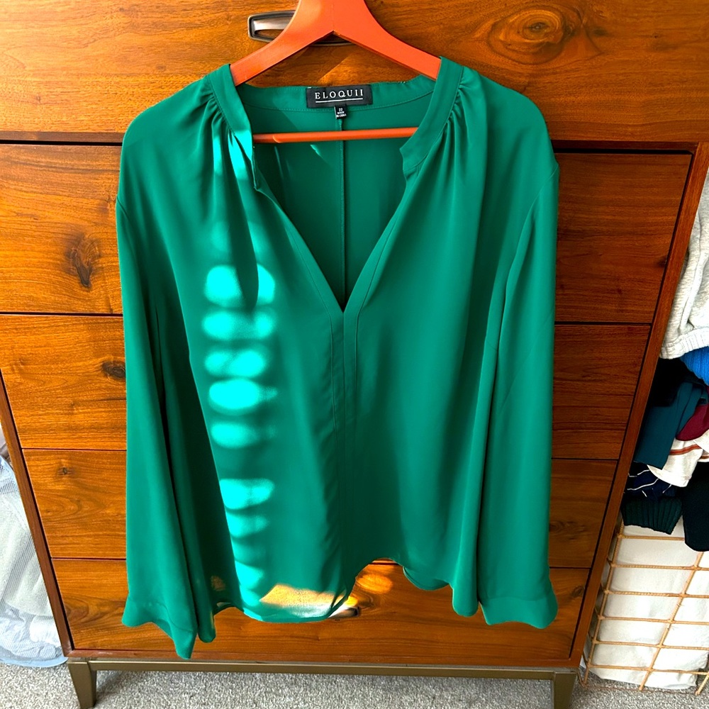 Eloquii 22 plus green long sleeve blouse